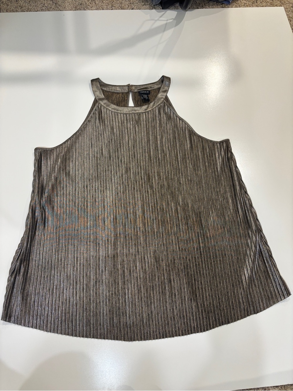 Torrid Metallic Ribbed Halter Tank Blouse- Bronze Metallic Size 3X Plus Size